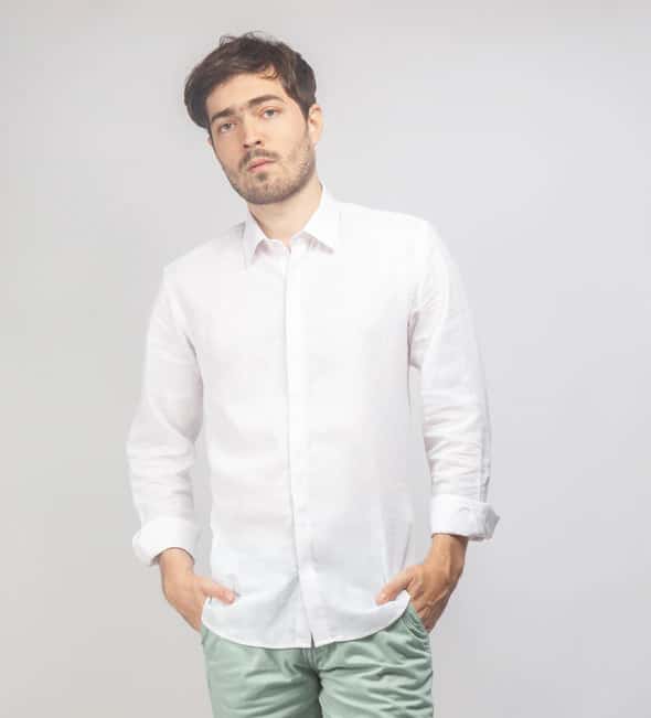 Camisa Lino Blanca a blanca sin boton
