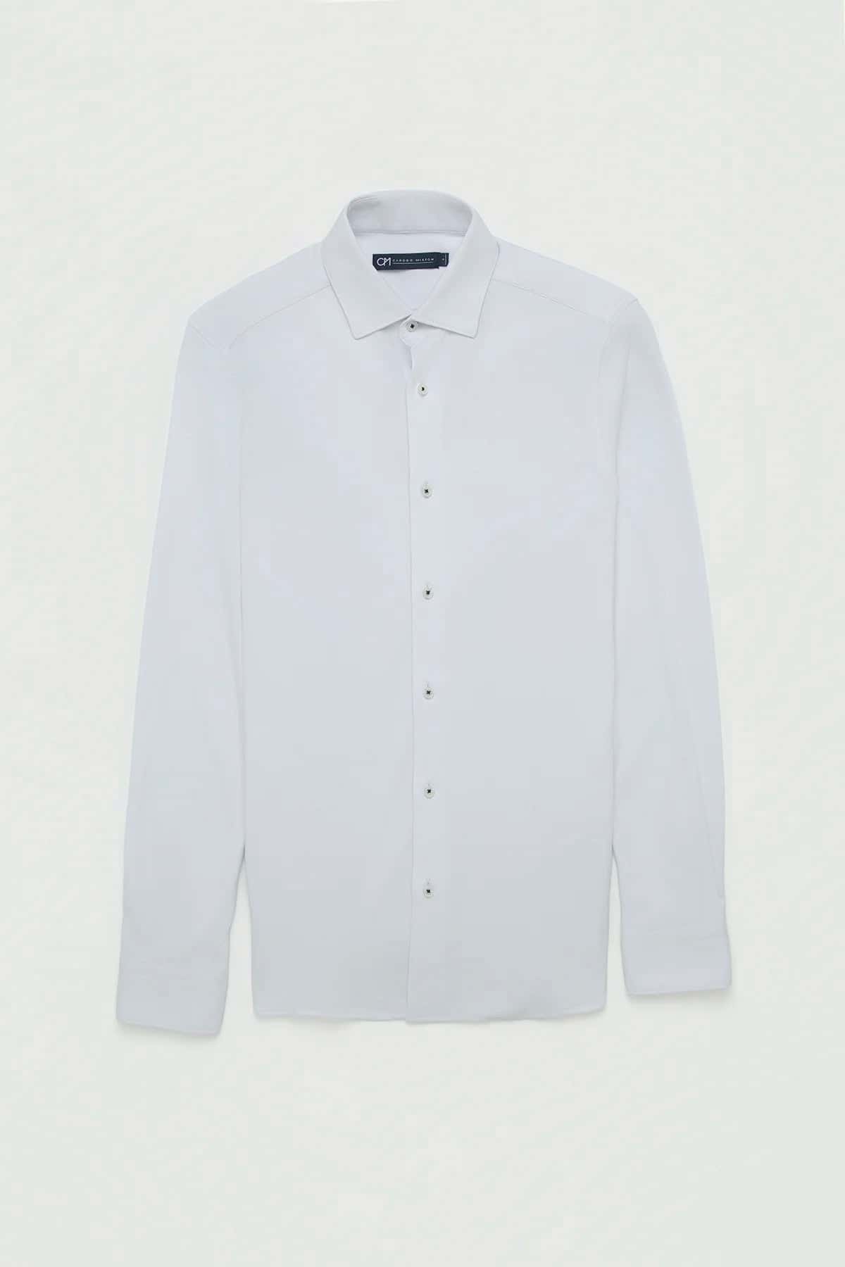 Camisa Piqué Botón Contraste Algodón Blanco - miniatura 1
