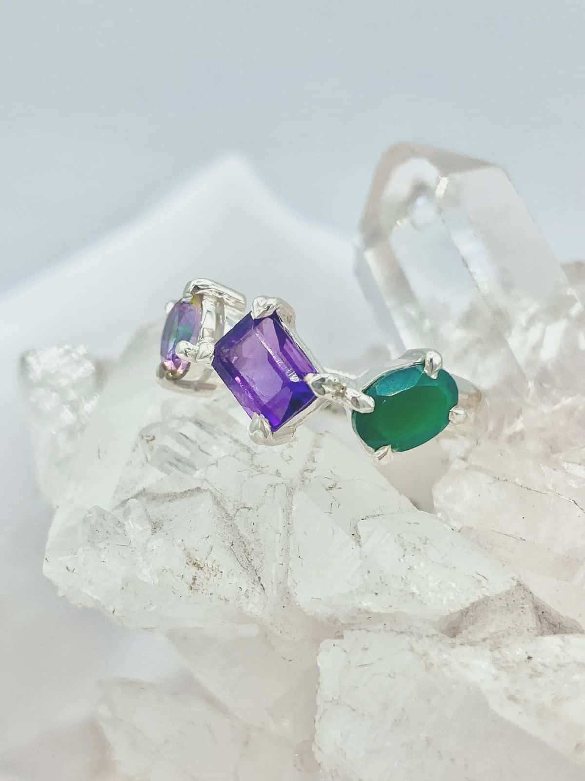 Anillo colección llénate de color Topacio místico, Amatista y Ónix Verde - miniatura 2