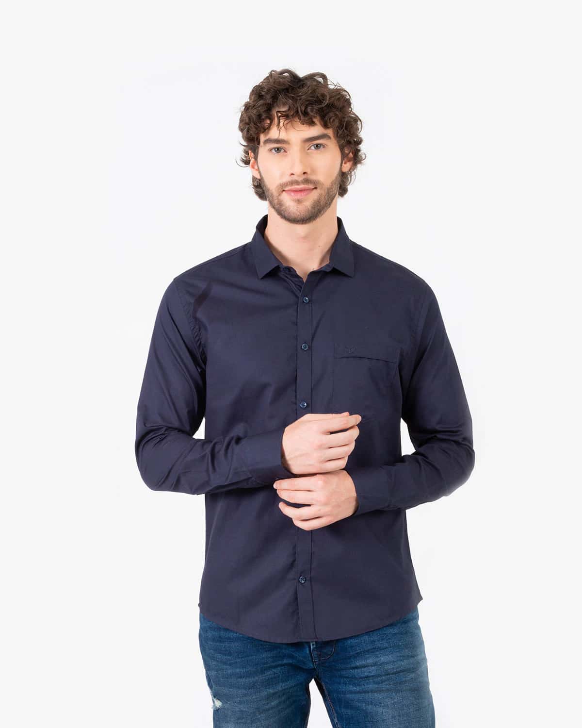 Camisa azul manga larga para hombre