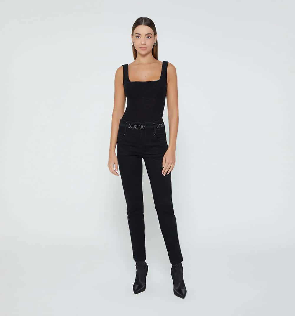 Jeans ultraslim super alto correa