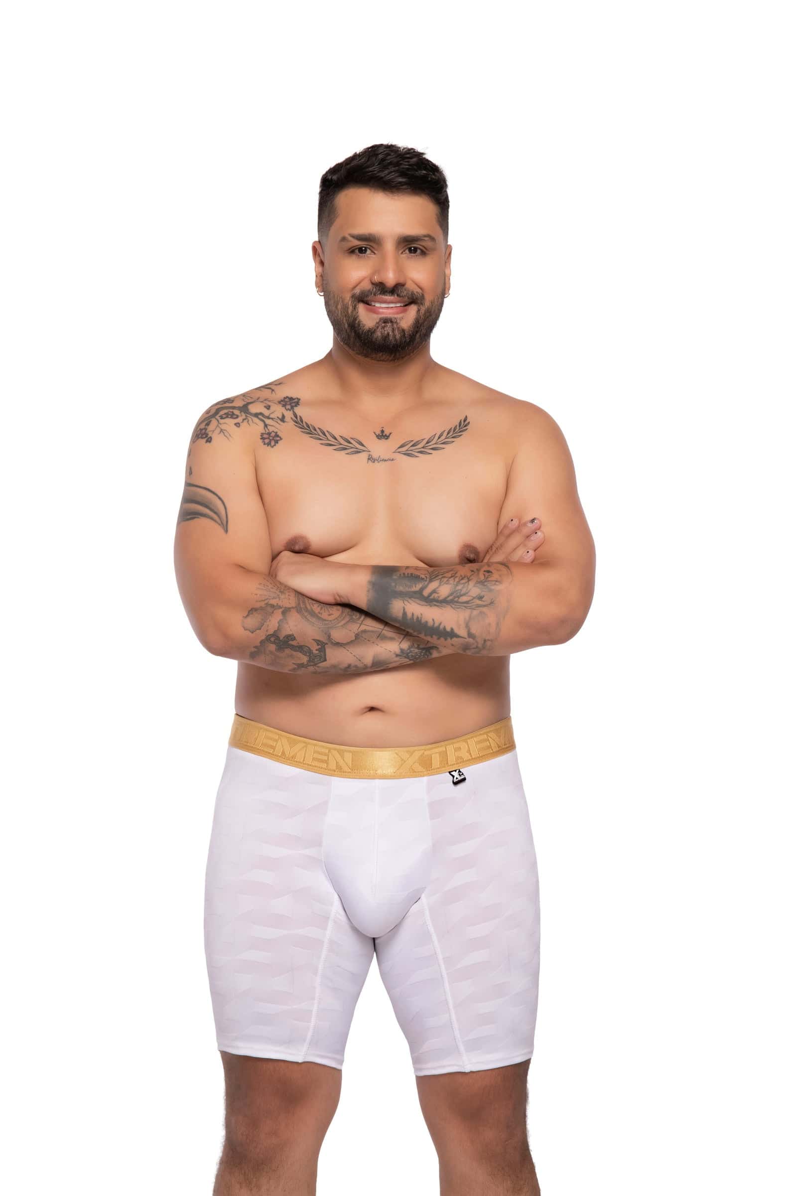 BOXER CLASICO EXTRAGRANDE MICROFIBRA JACQUARD BLOQUES BLANCO