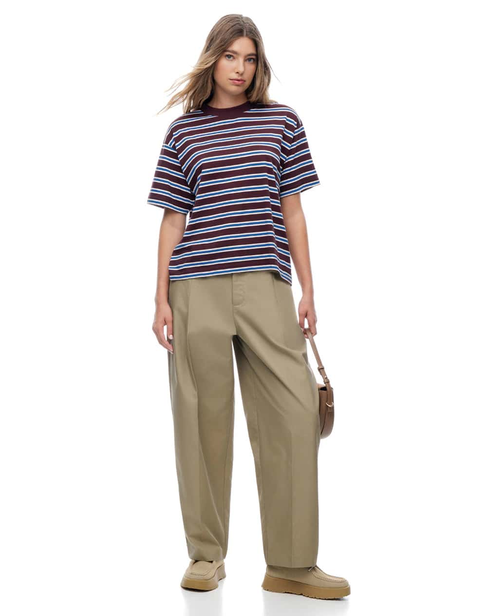 Pantalón tiro medio baggy barrel drill café mujer