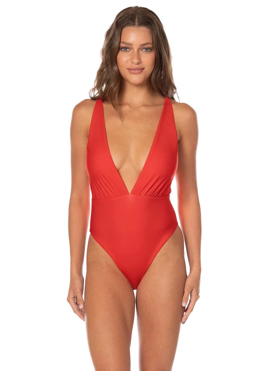 Maaji Red Camelia Safri Signature Cut Plunge One Piece