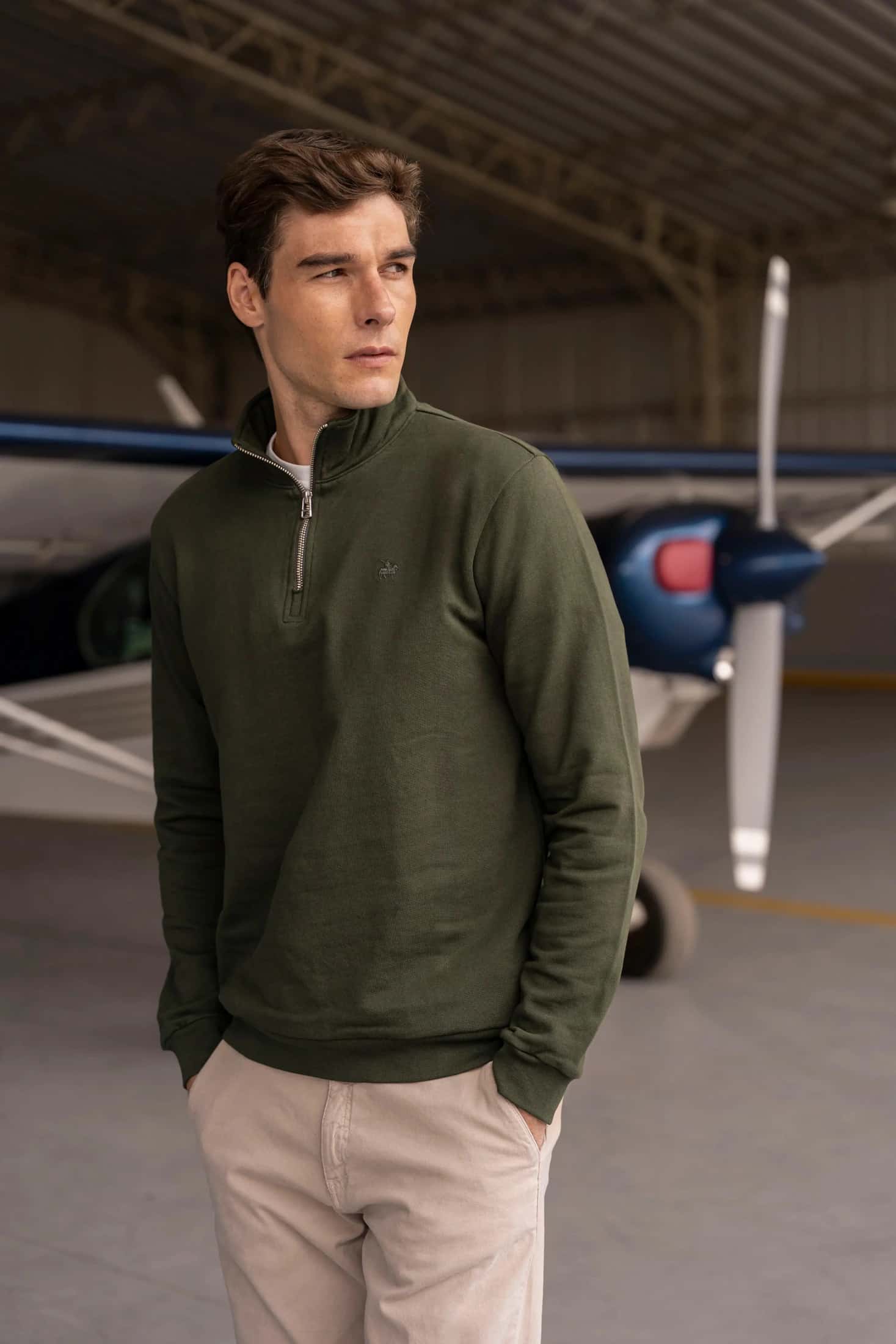 Halfzip Premium Comfy Hombre Verde Militar