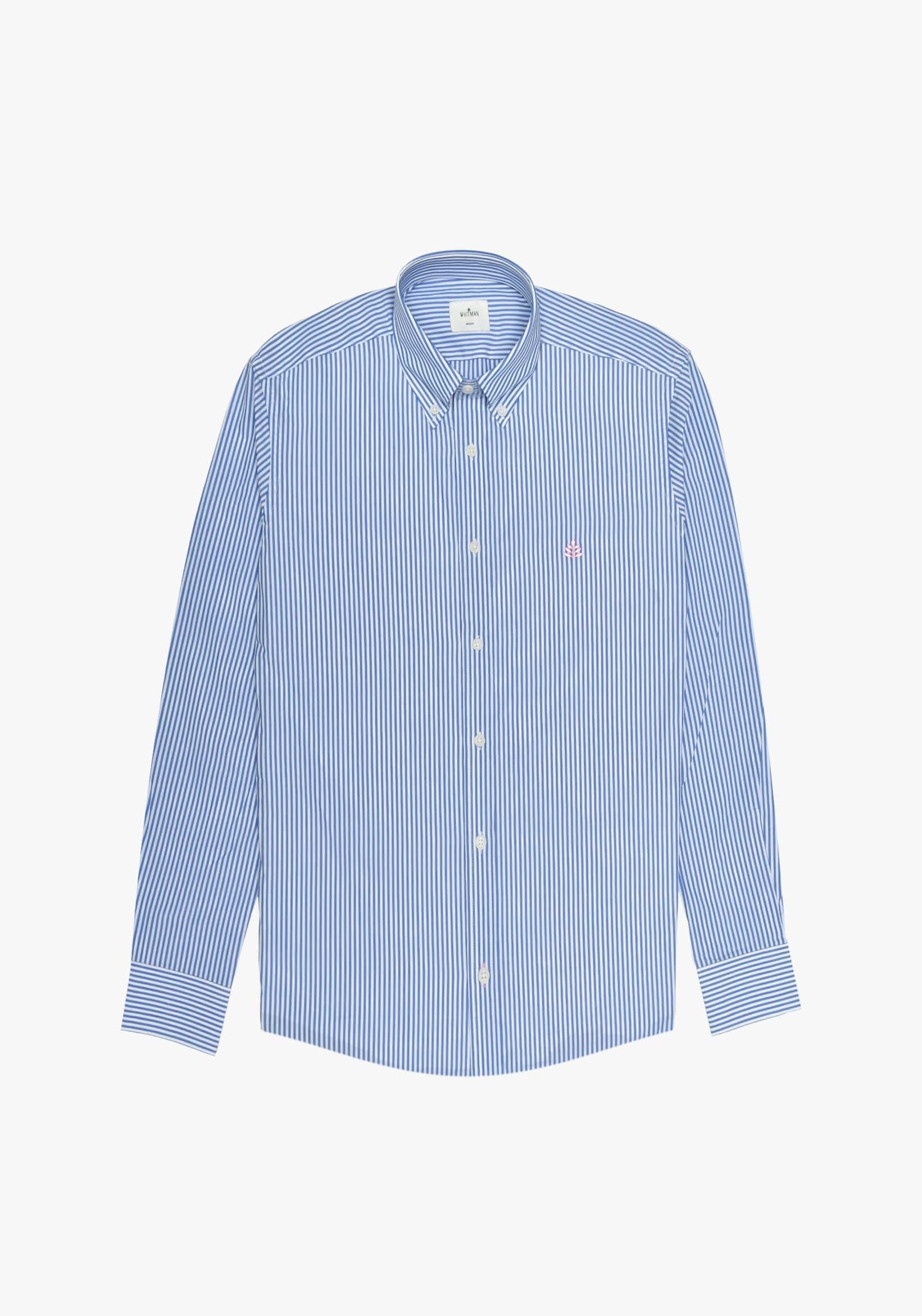 Camisa Rayas Medias Azul Medio - Blanco Cuello Button Down L-Ros - miniatura 1