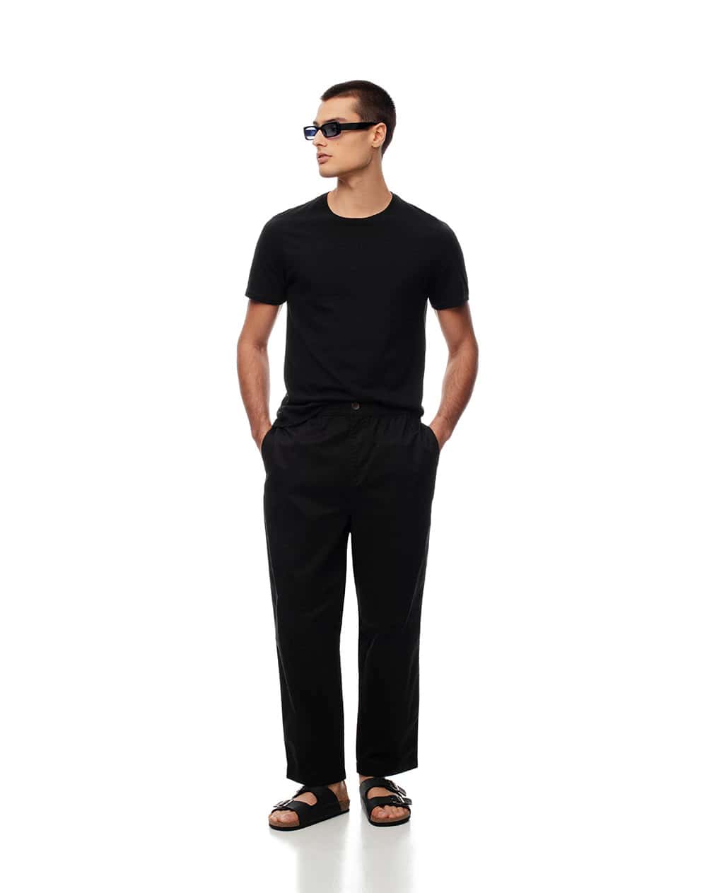 Pantalón recto drill algodón negro hombre