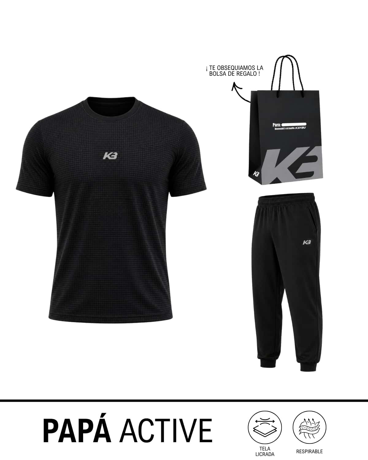 Papá Active: Franela y Jogger Basico + Bolsa de Regalo | KBMEN