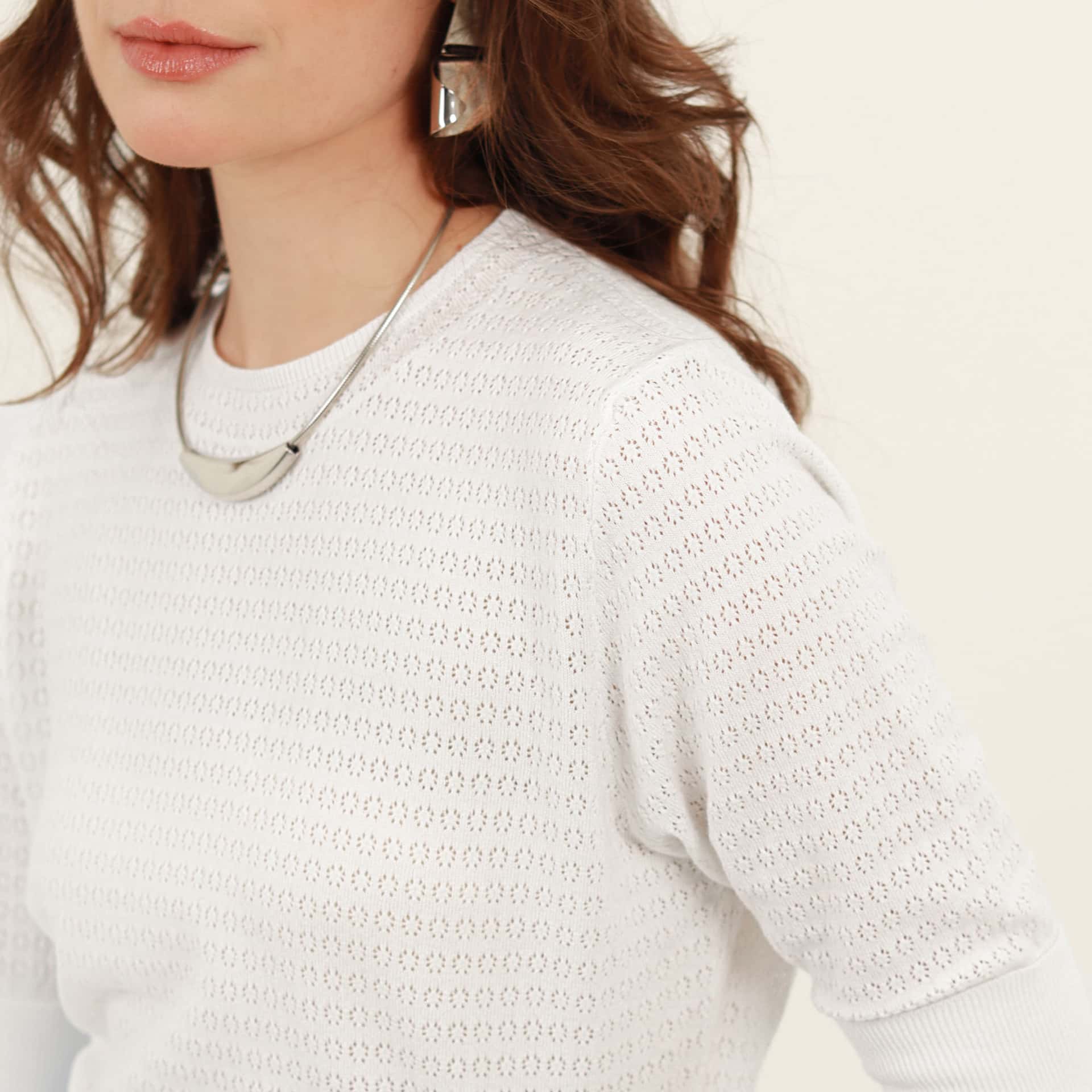 Sweater tejido pontille cuello redondo manga corta - miniatura 15
