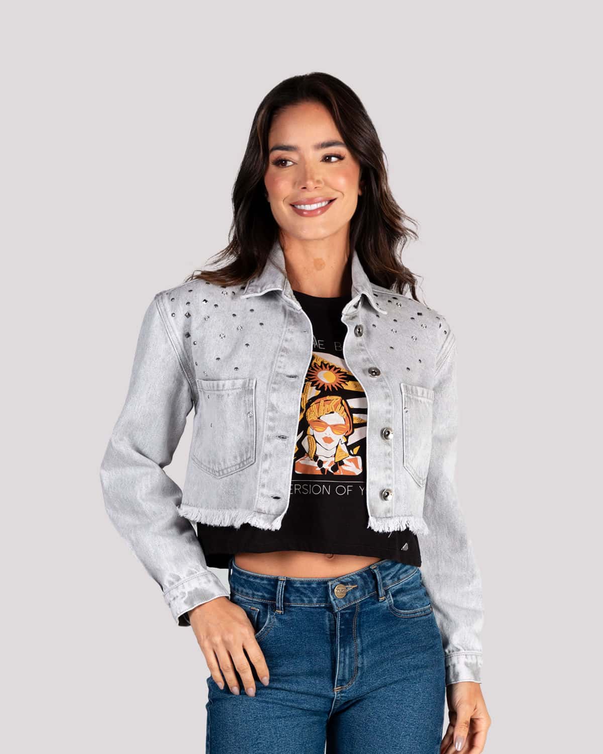 Chaqueta gris denim para mujer