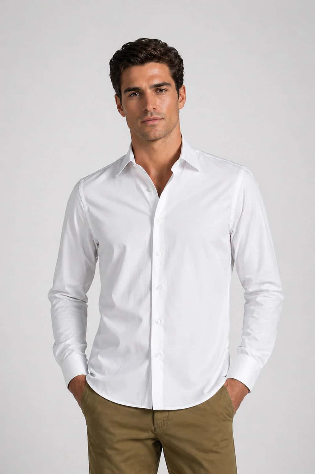 Camisa Classic Algodón Blanco Saten