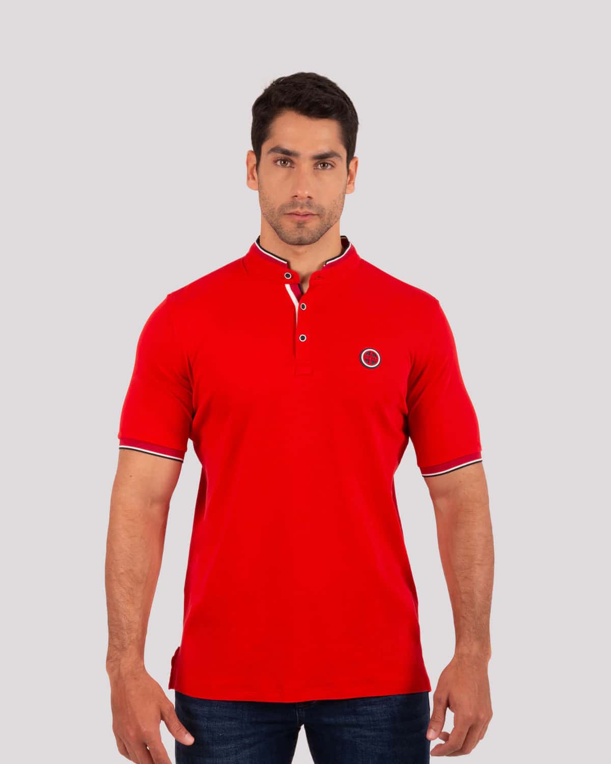 Polo roja cuello neru para hombre
