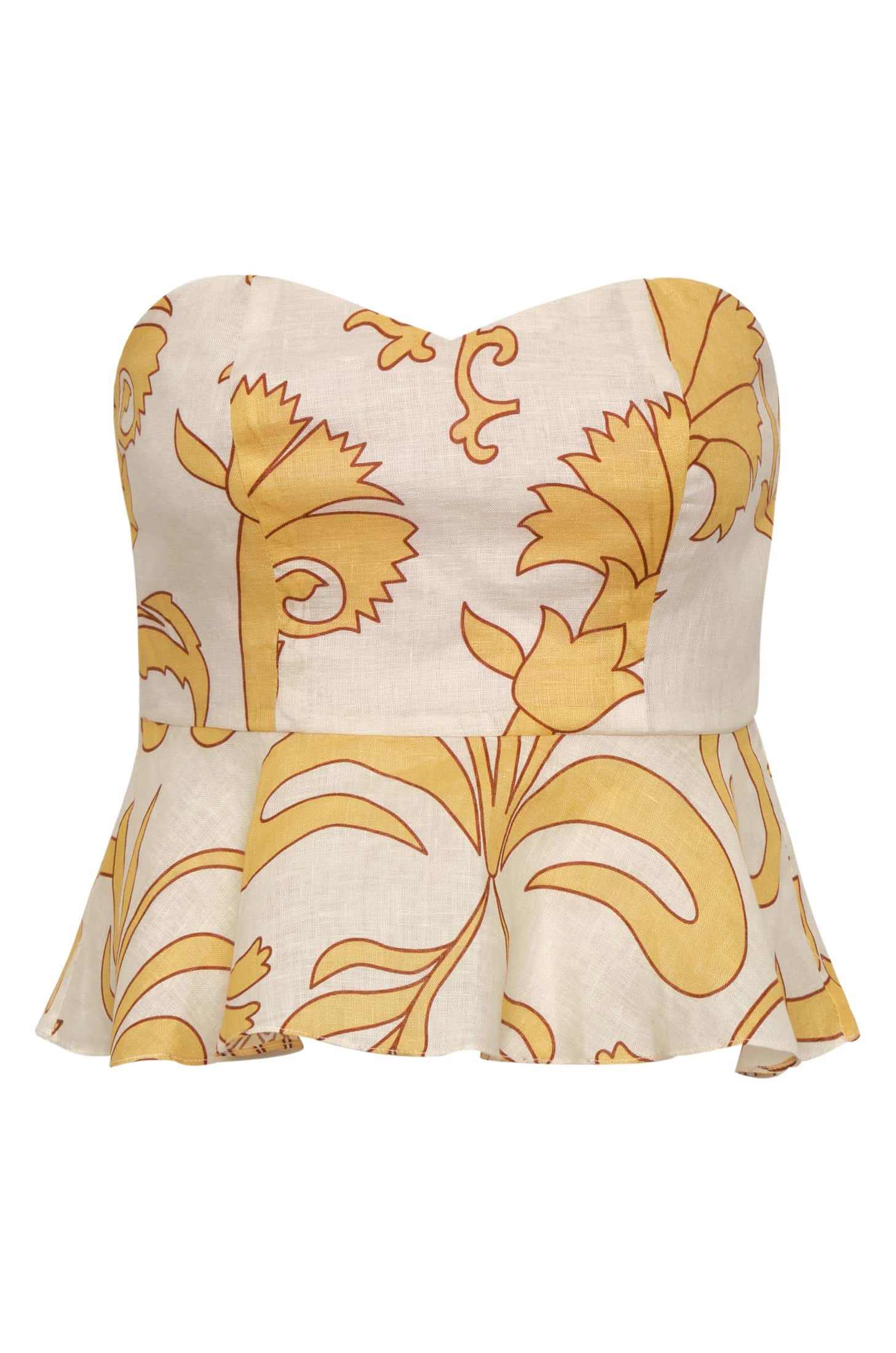 Peplum Linen Top / Yellow Flowers