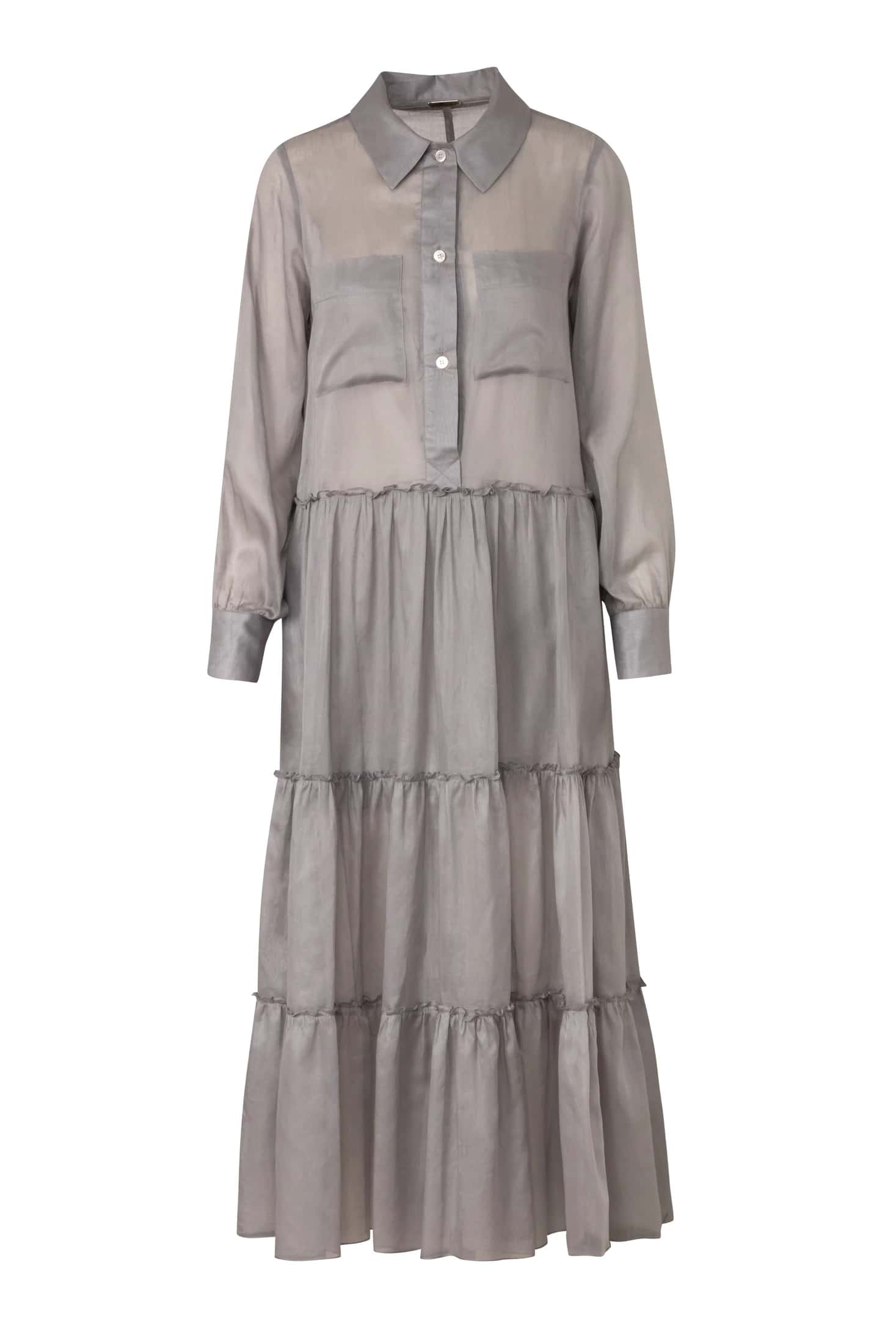 Long-Sleeve Ruffle-Skirt Cotton Voile Midi Dress - miniatura 4