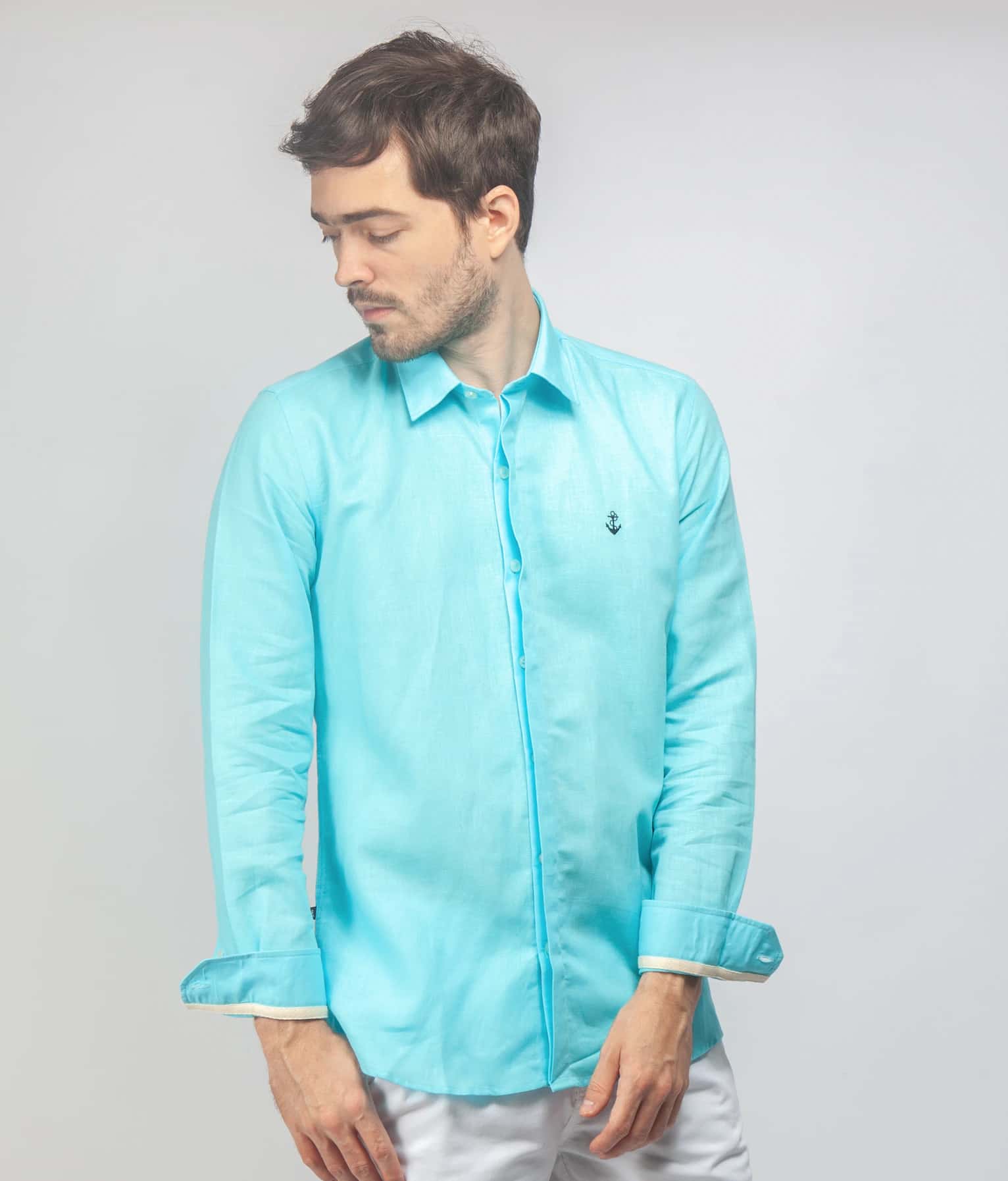 Camisa Lino Aguamarina