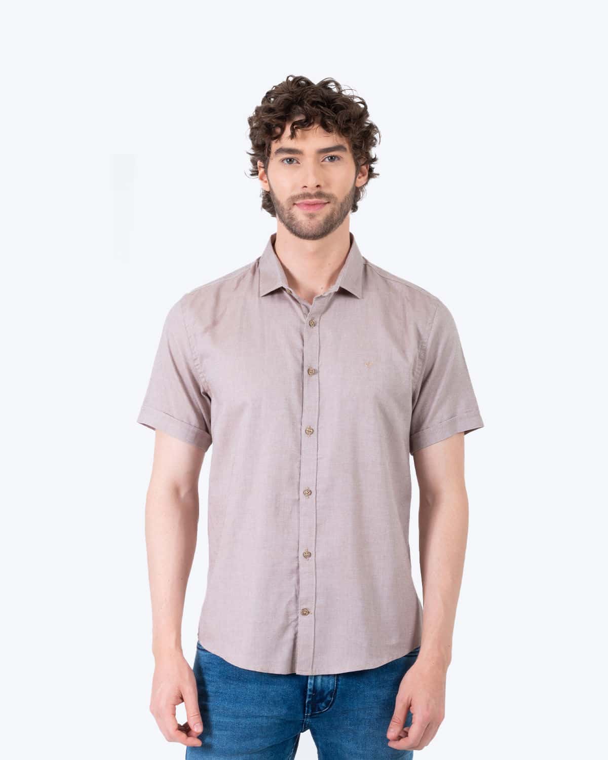 Camisa caqui manga corta para hombre