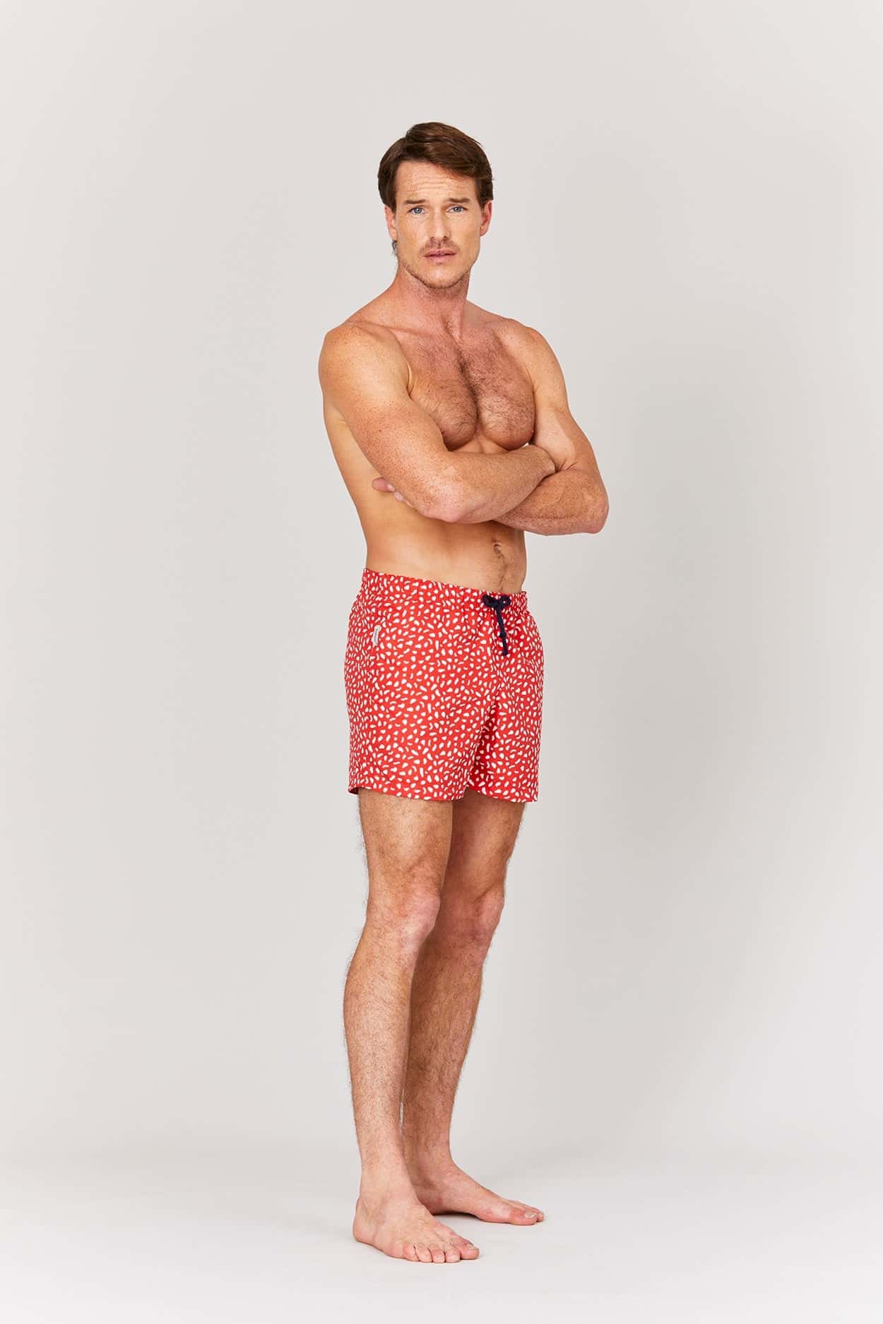 Men's swim trunk red mushroom