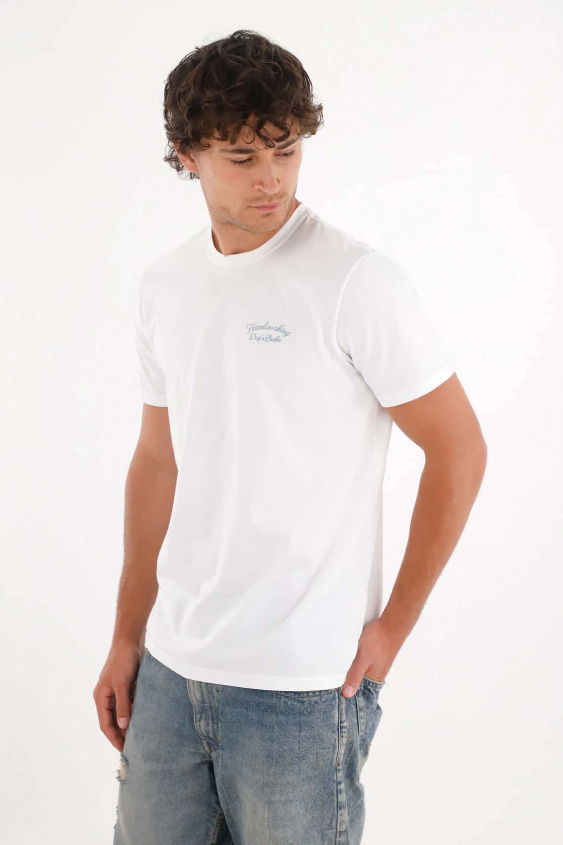 Camiseta con estampado frontal y en espalda blanca para hombre