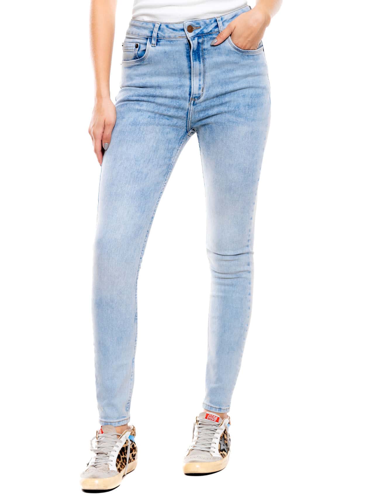 High Waist Skinny Fit Jeans Tono Claro Con Dirty