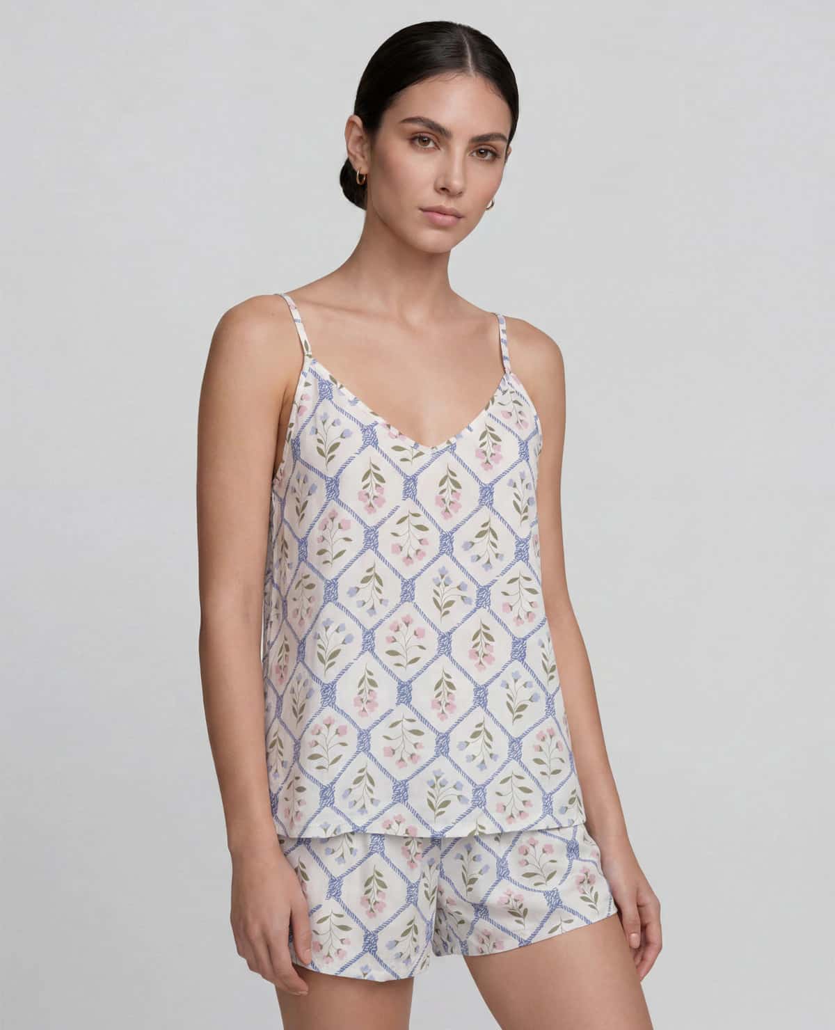 Pijama Short con Blusa Escote en V y Tiras Ajustables Azul | St. Even