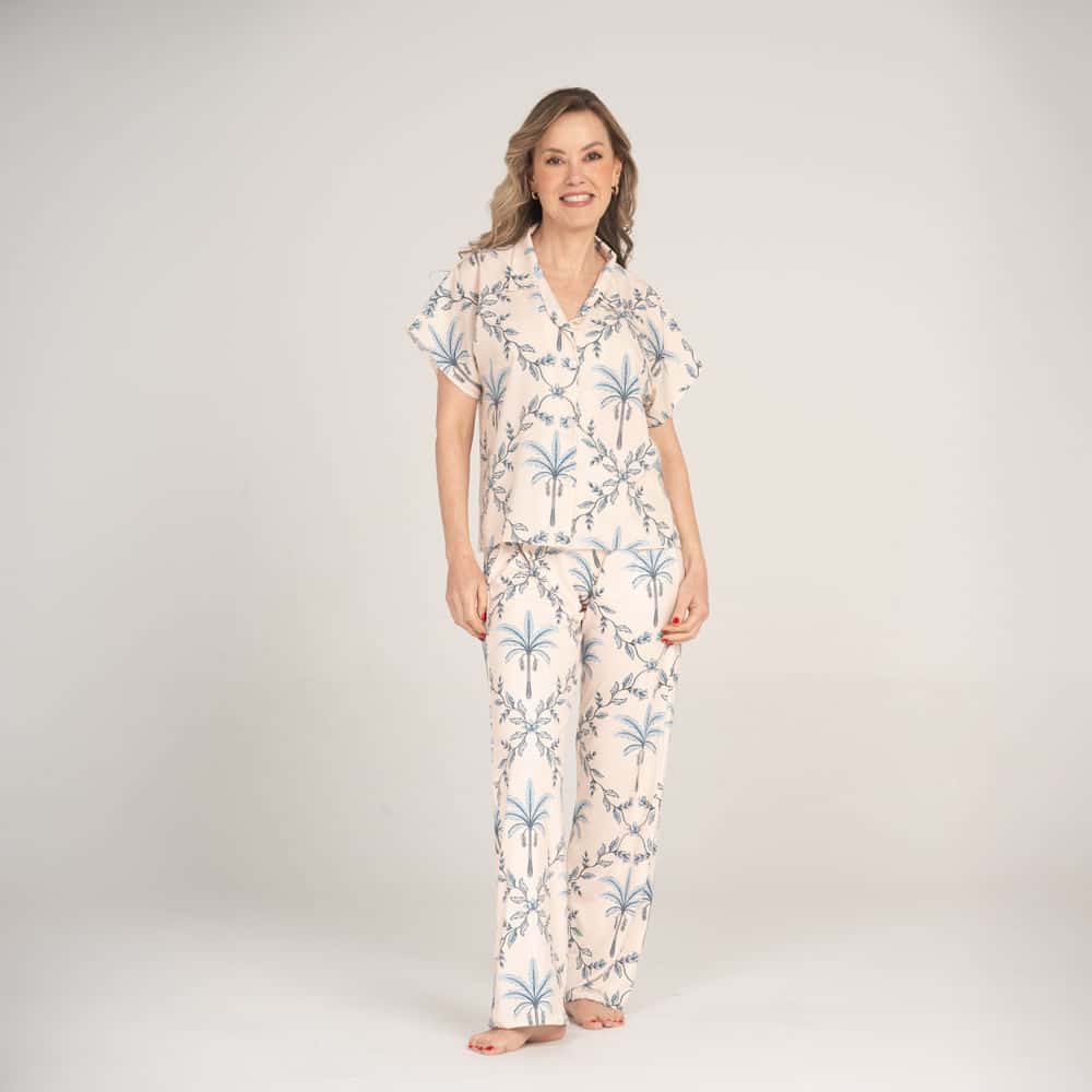 Conjunto de Pijama Pantalón Largo Palma Azul.