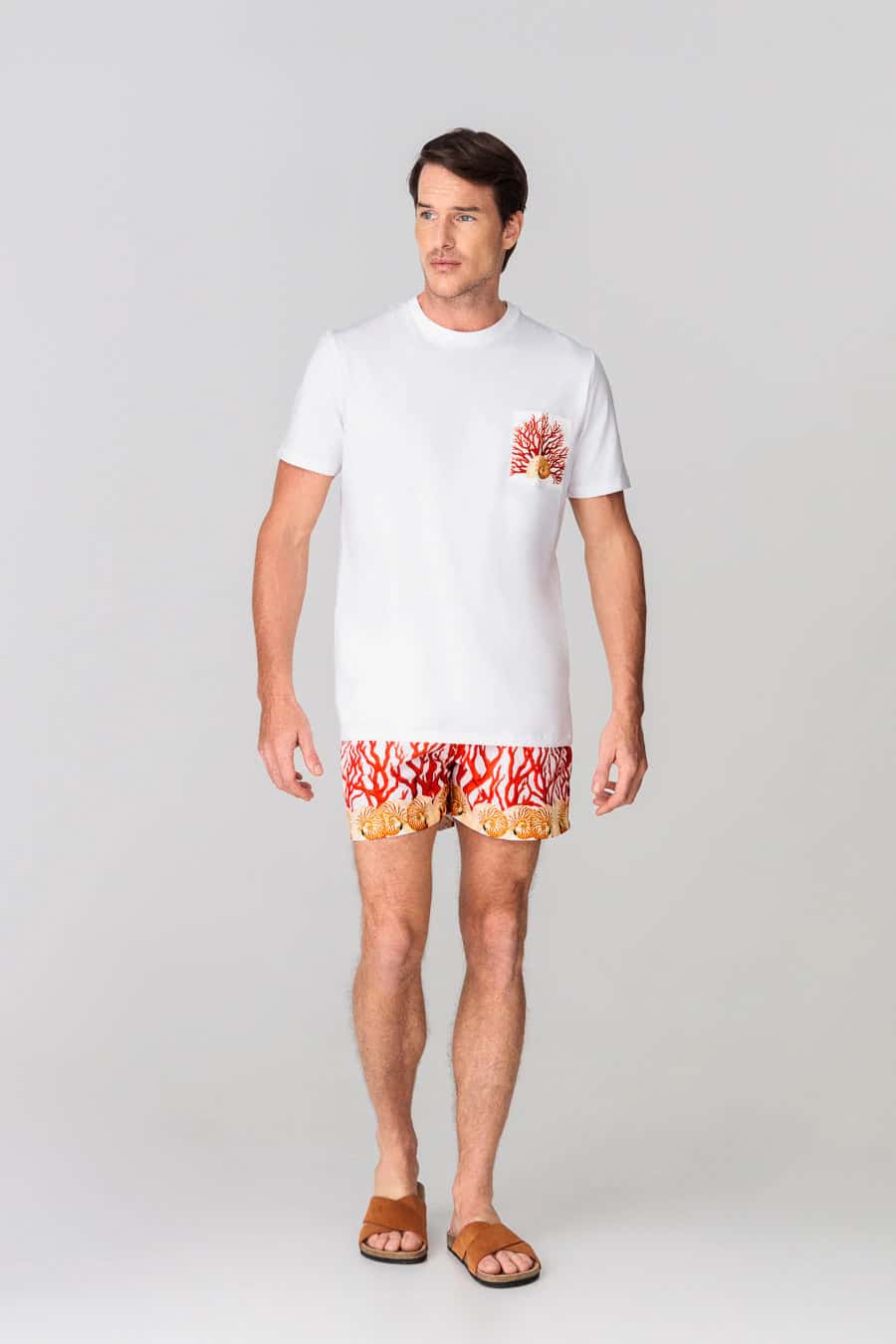 Men's cotton t-shirt pocket atlantis white