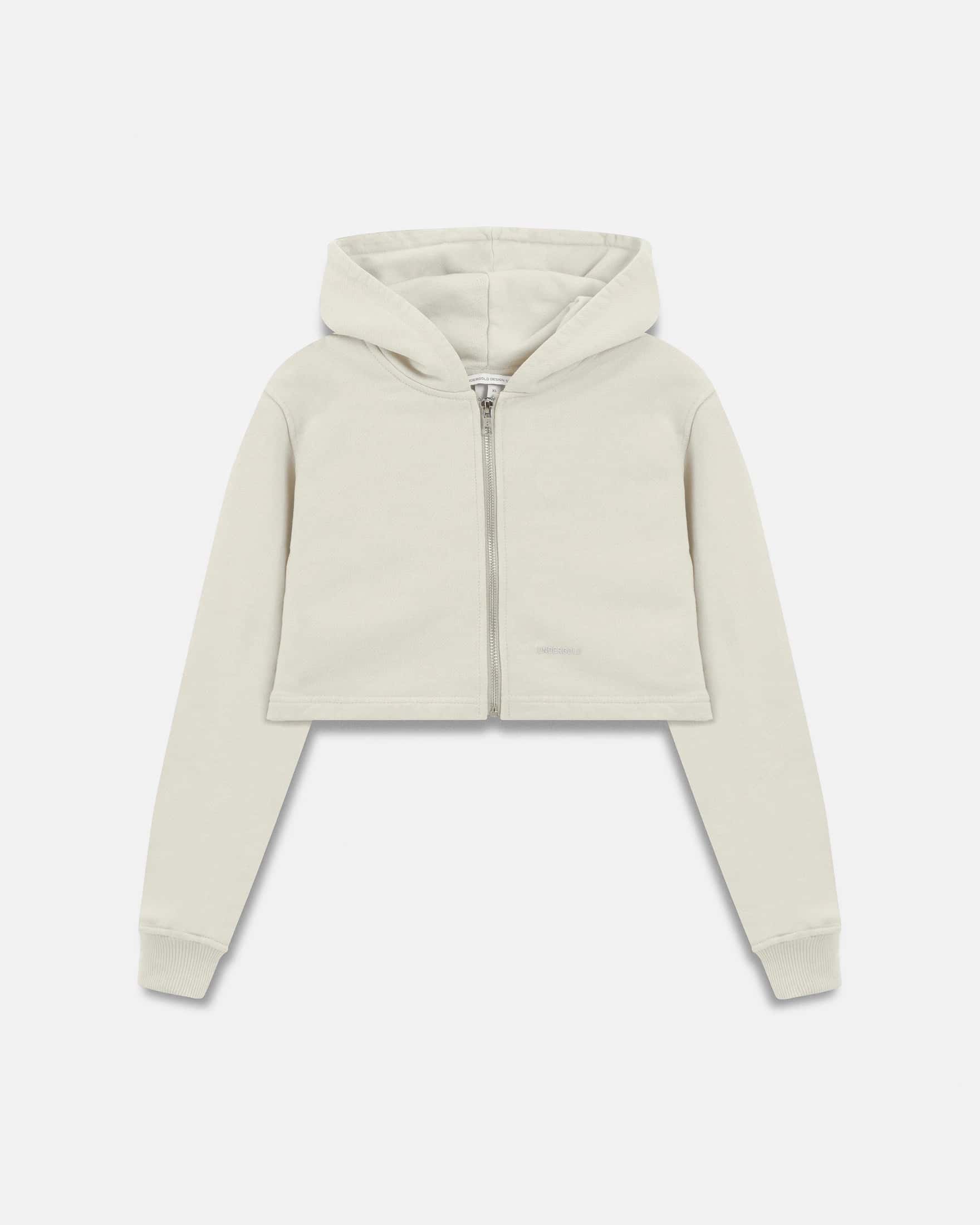 Line Basic Slim Fit Zip Up Cropped Hoodie White