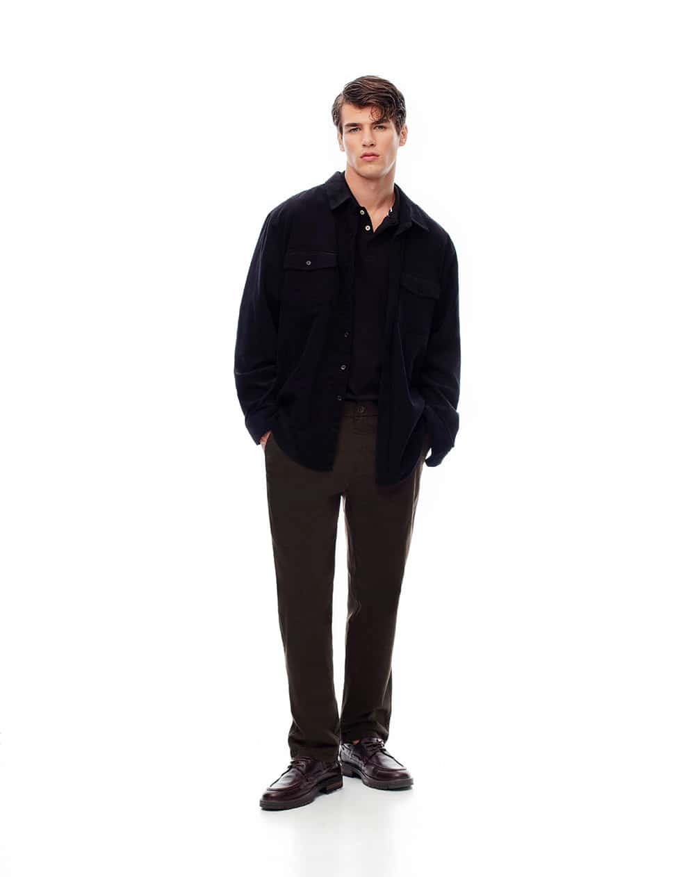 Pantalón chino algodón chocolate hombre