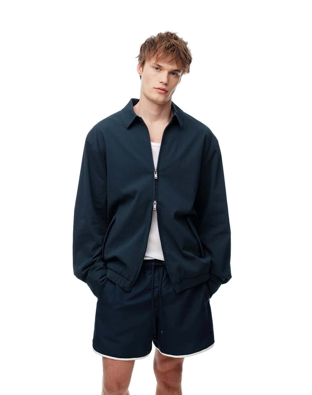 Chaqueta tipo bomber regular azul hombre