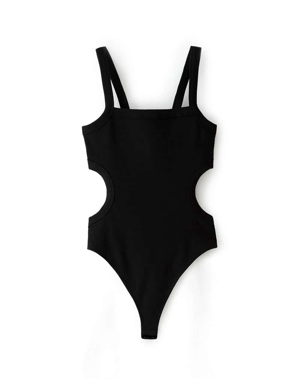 Body cut out rib algodón negro mujer