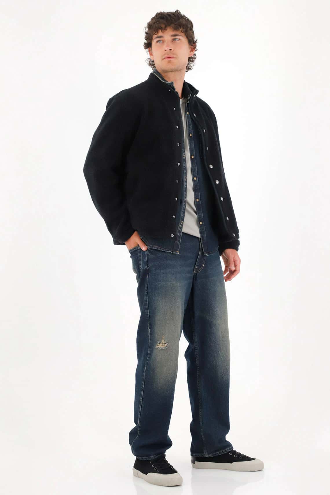 Chaqueta en tela ovejero negra para hombre