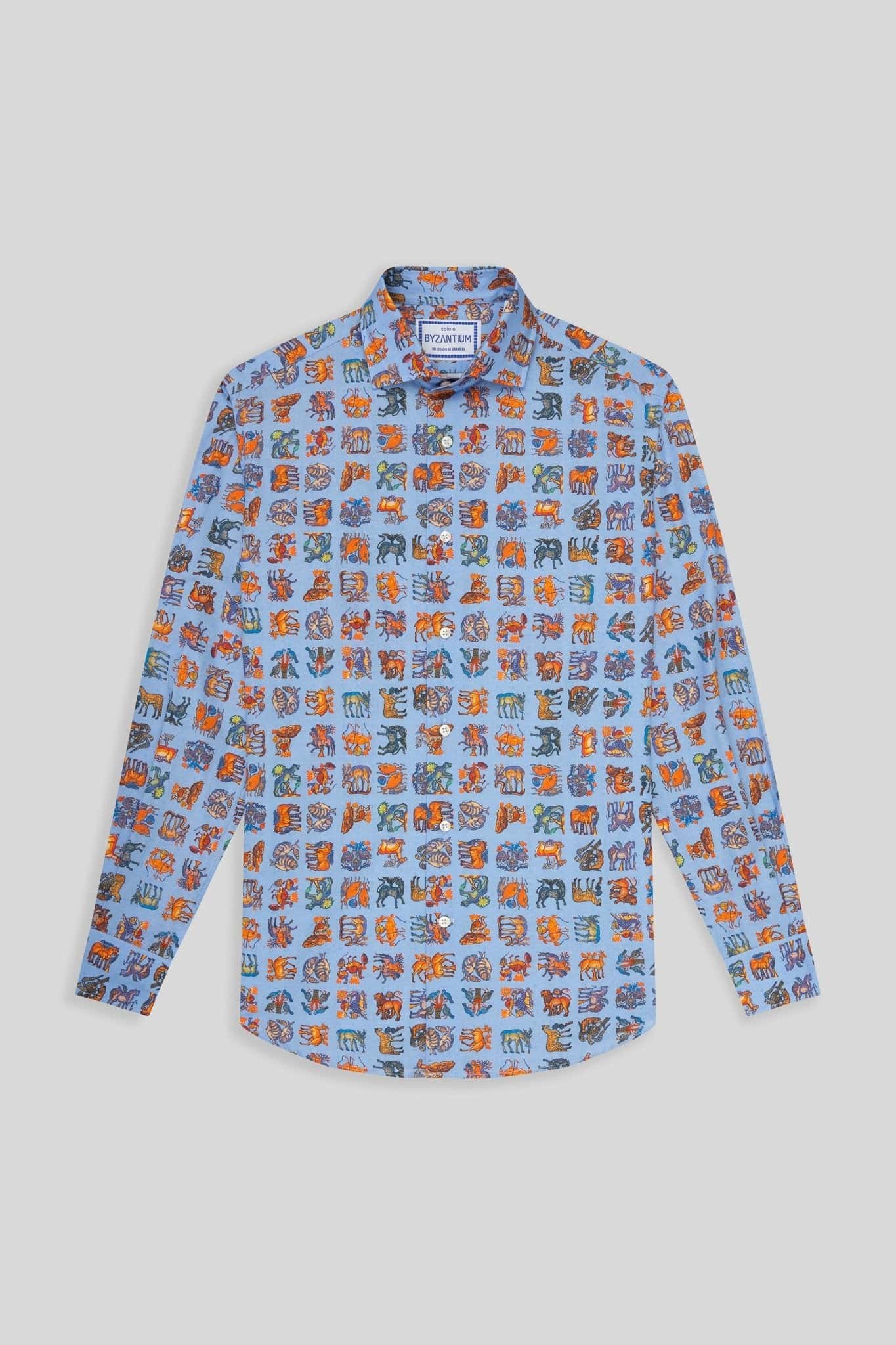 Men's cotton shirt green sky blue byzantium