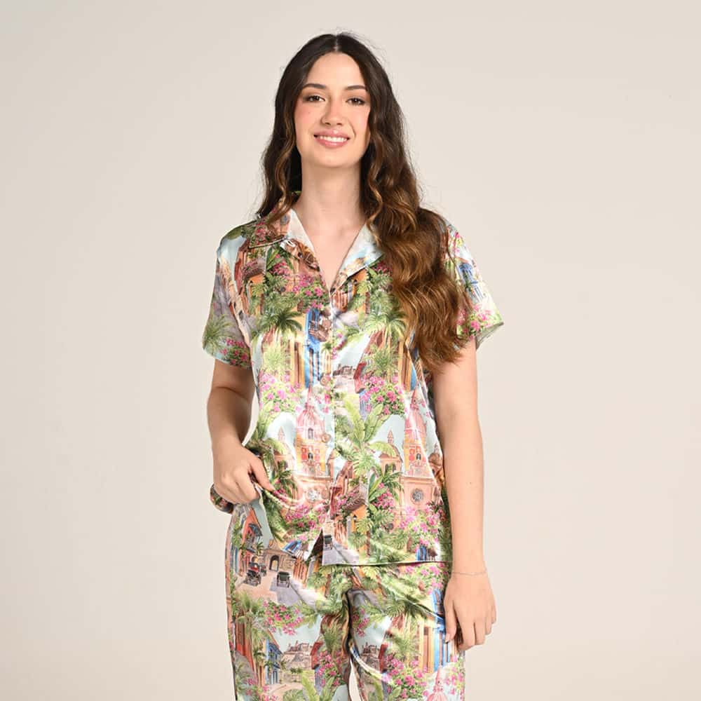 Camisa Manga Corta Botones Estampado Cartagena