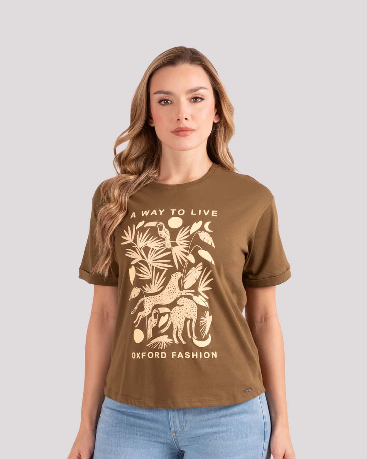 Camiseta verde estampado frontal para mujer