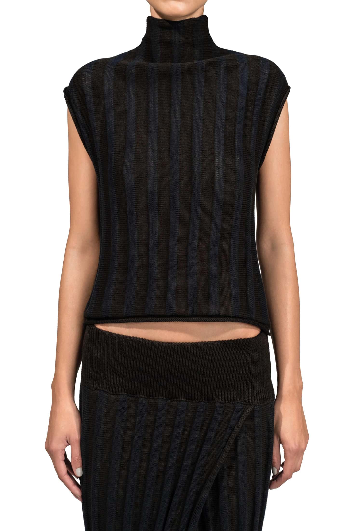 TWO TONE KNITTED RIBBED TOP
