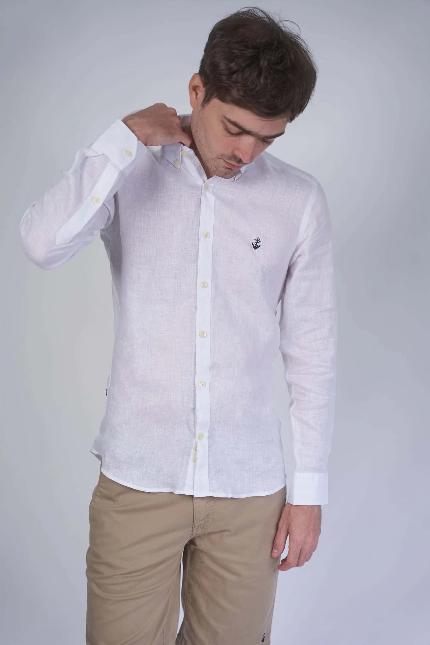 Camisa Lino Blanca a Navy