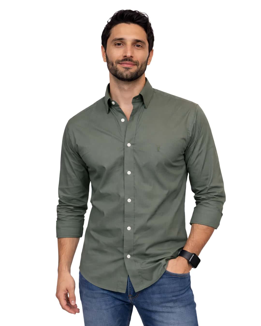 Camisa Berlin Manga Larga Verde Aceituna