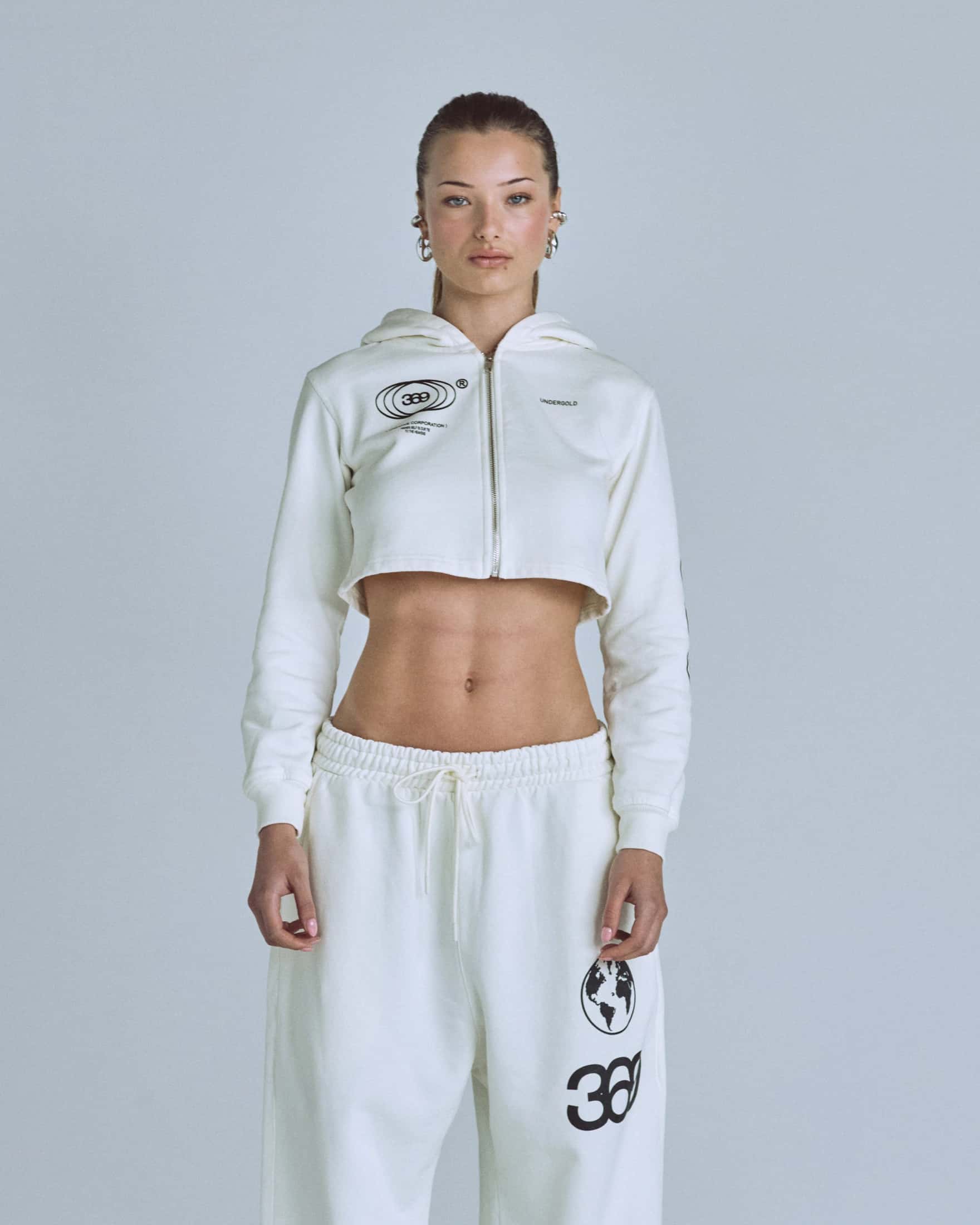 W Golden Heritage Slim Fit Zip Up Cropped Hoodie White - miniatura 2