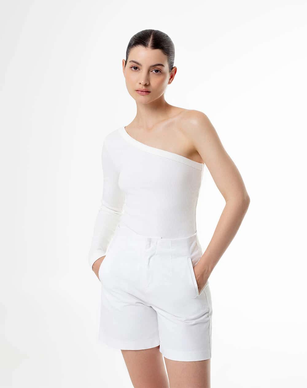 Camibuzo un solo hombro slim blanco mujer
