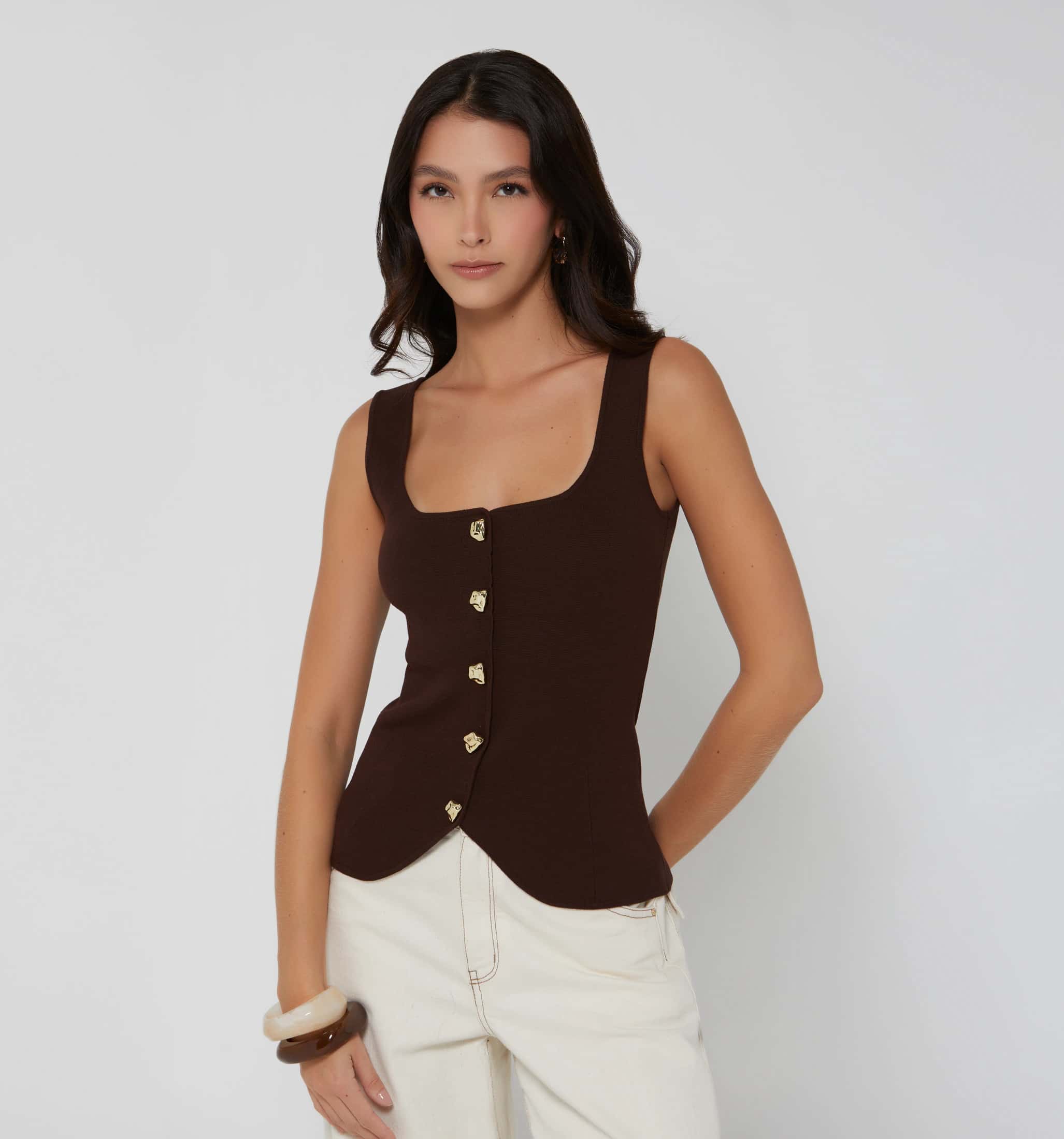 Blusa tejida manga sisa con botones