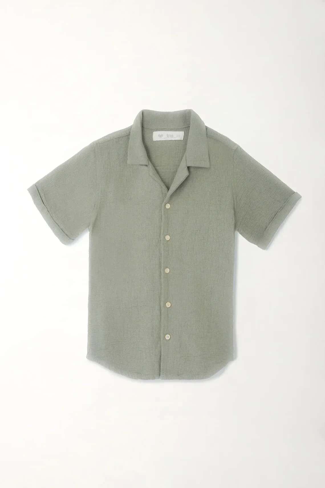 Camisa tipo bowling manga corta verde para niño