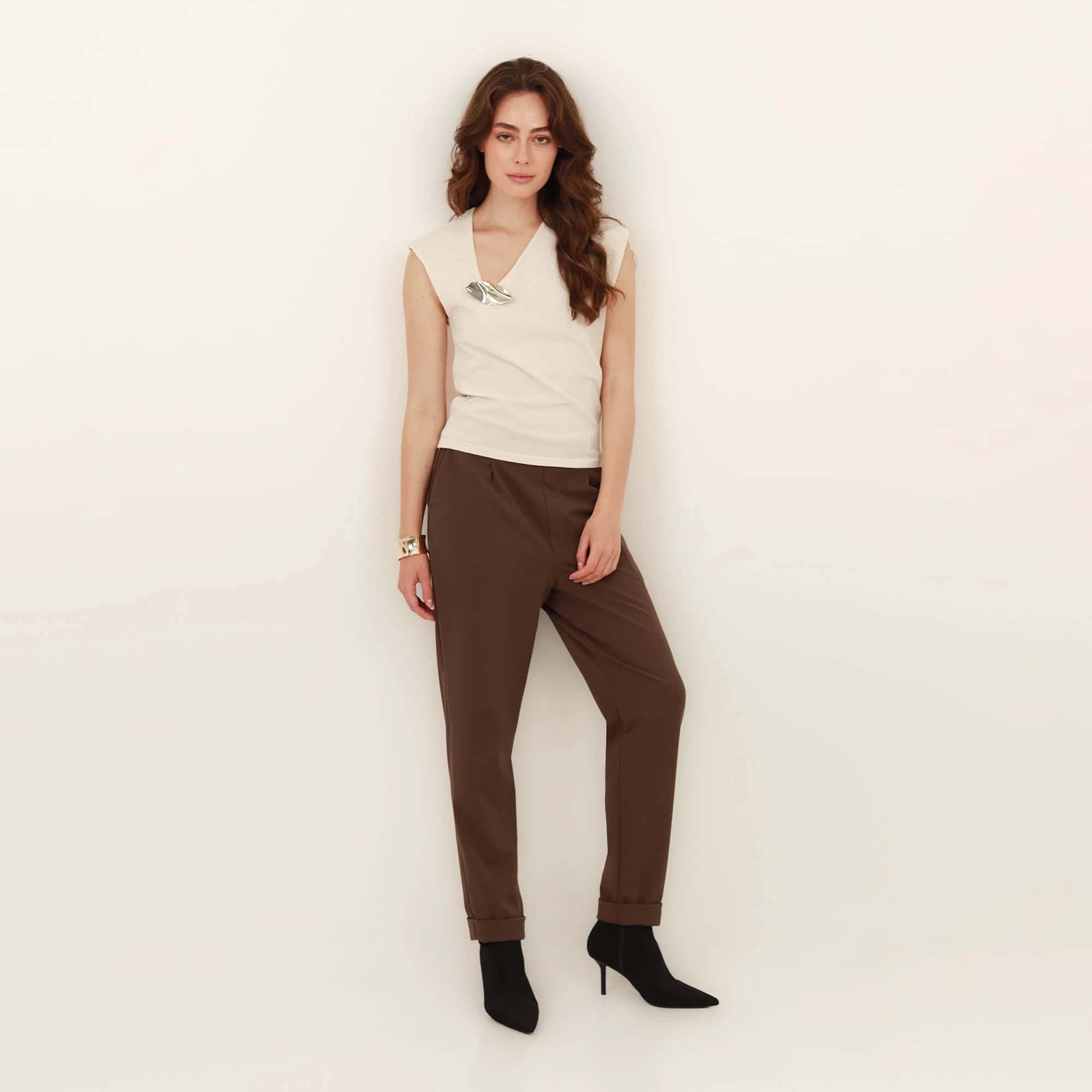 Pantalón bota recta guardapolvo con elastico en cintura