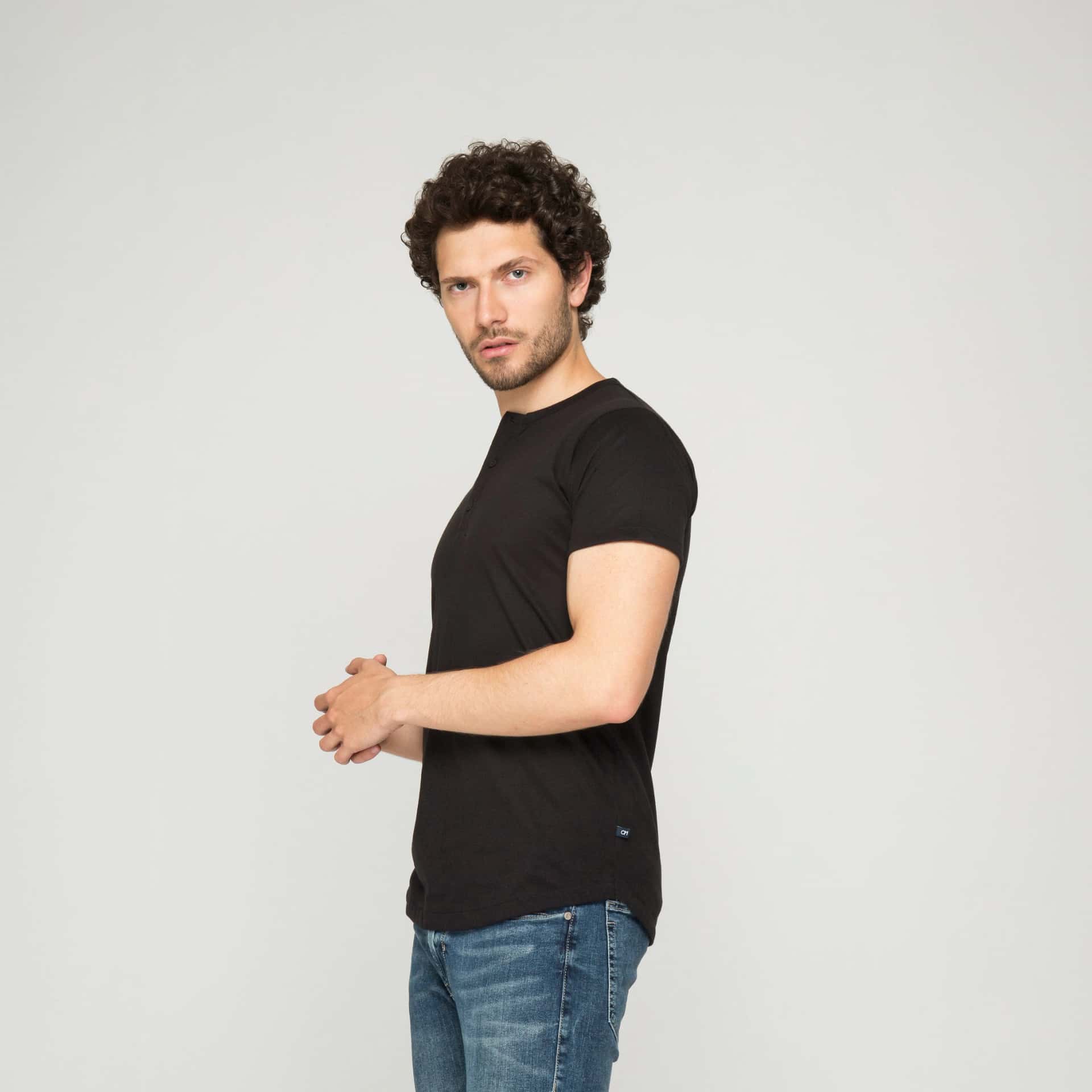 Camiseta Henley Algodón Negro - miniatura 3