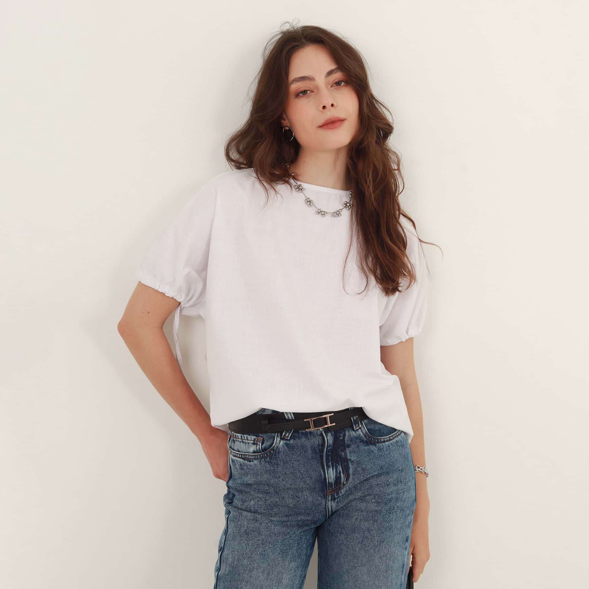 Blusa oversize cuello redondo manga con lazos - miniatura 6