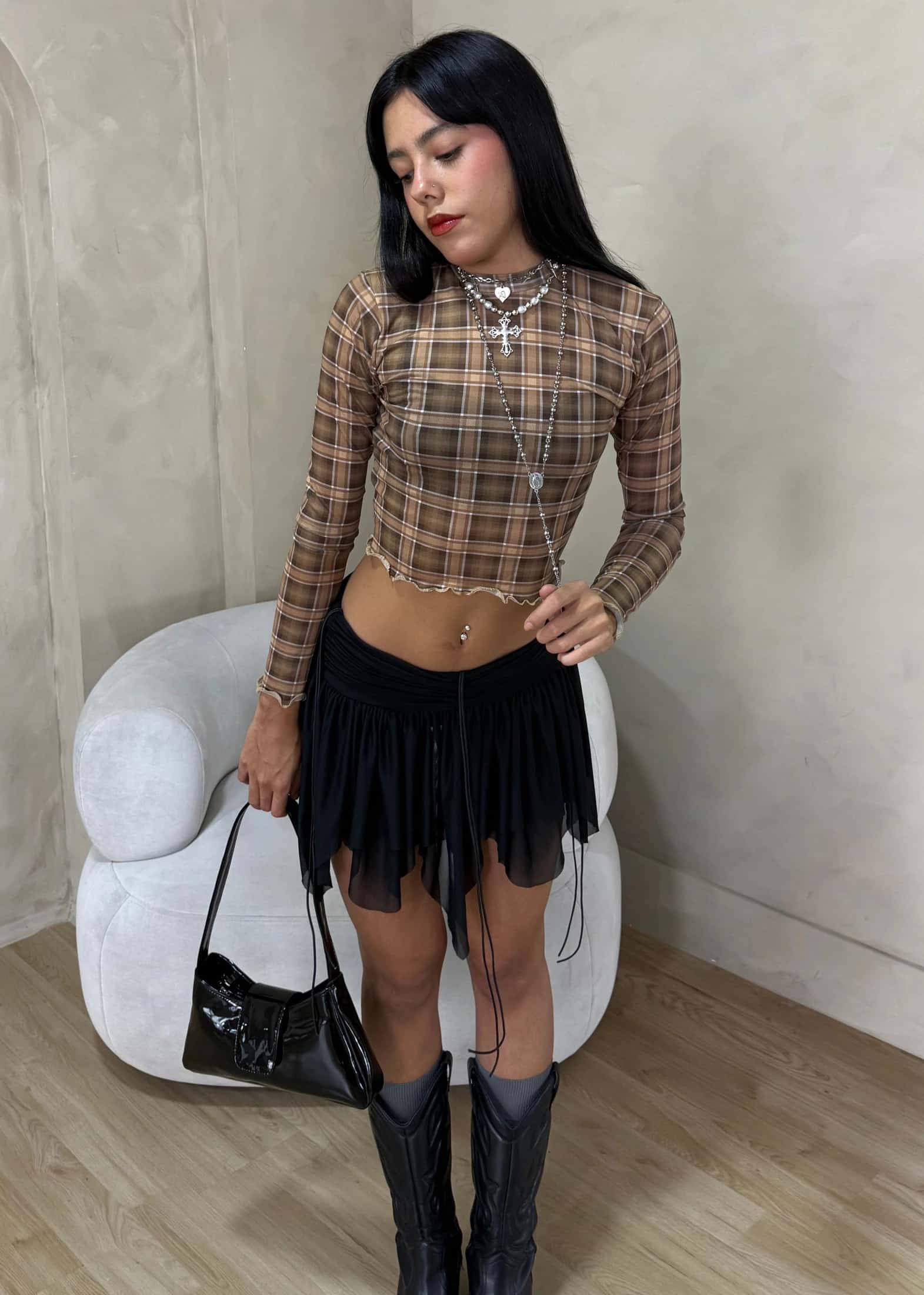 BLOOM MESH SKIRT NEGRO - miniatura 5