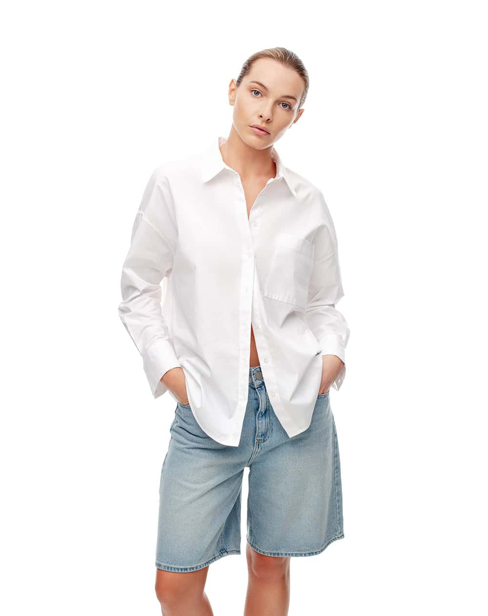 Camisa manga larga oversize algodón blanca mujer