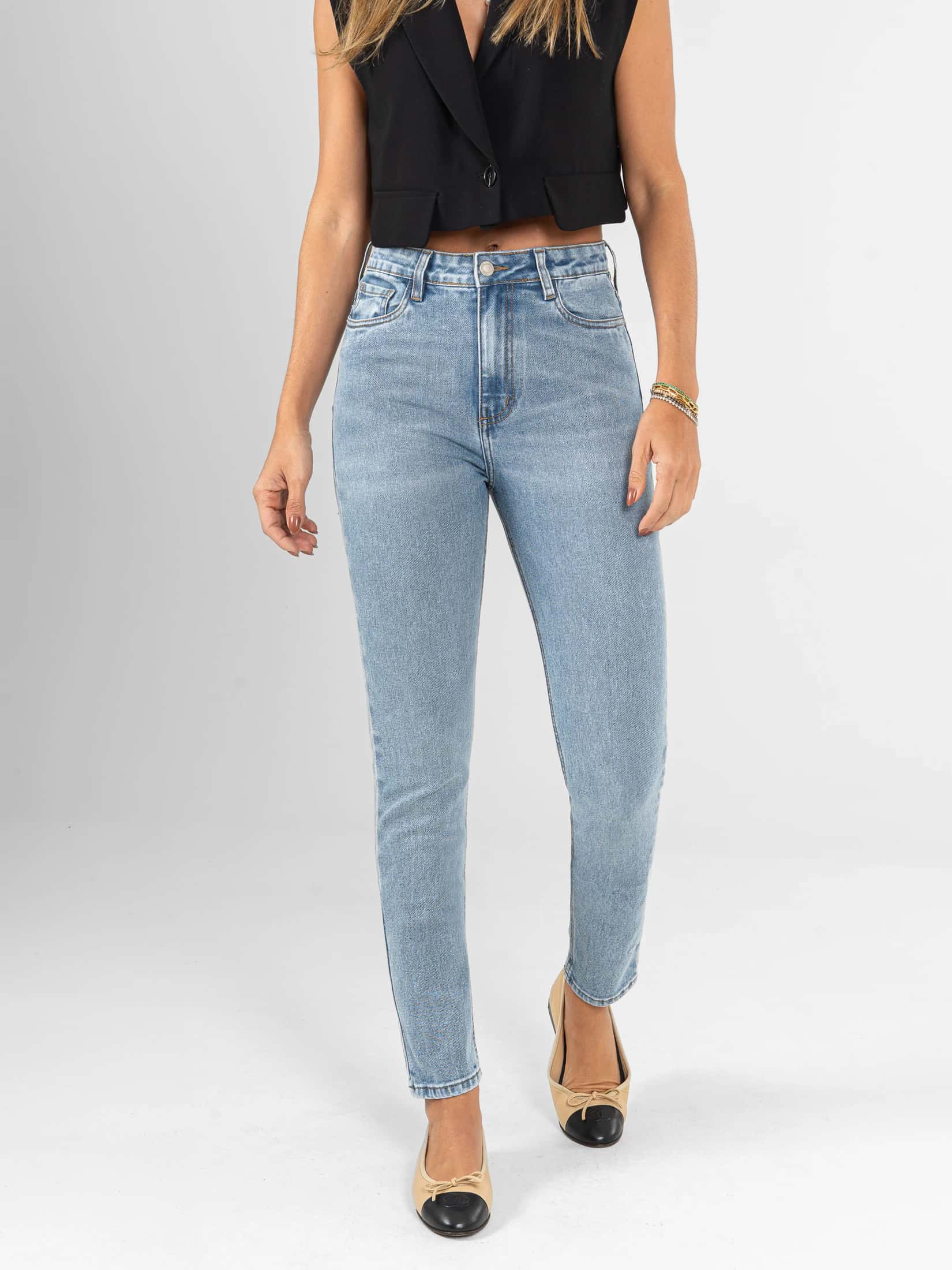 Ref: 066356 Jean Skinny stretch, tiro alto, tono azul medio claro