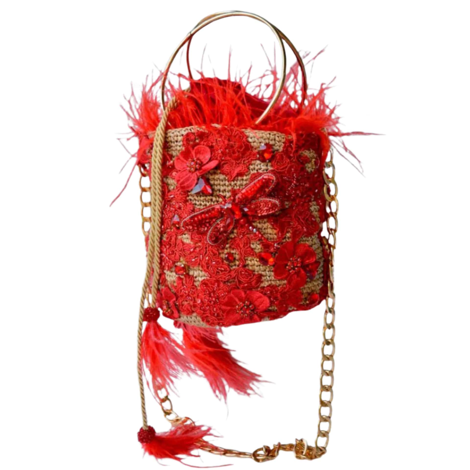 Feather Red Bucket Bag