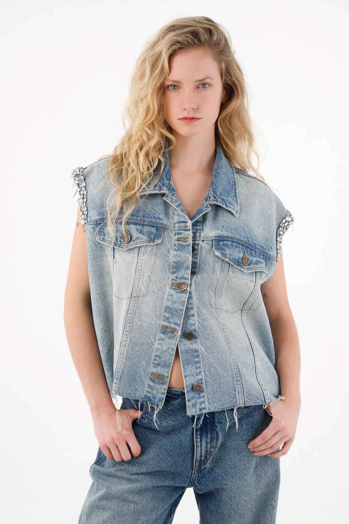 Chaleco oversize en denim azul para mujer