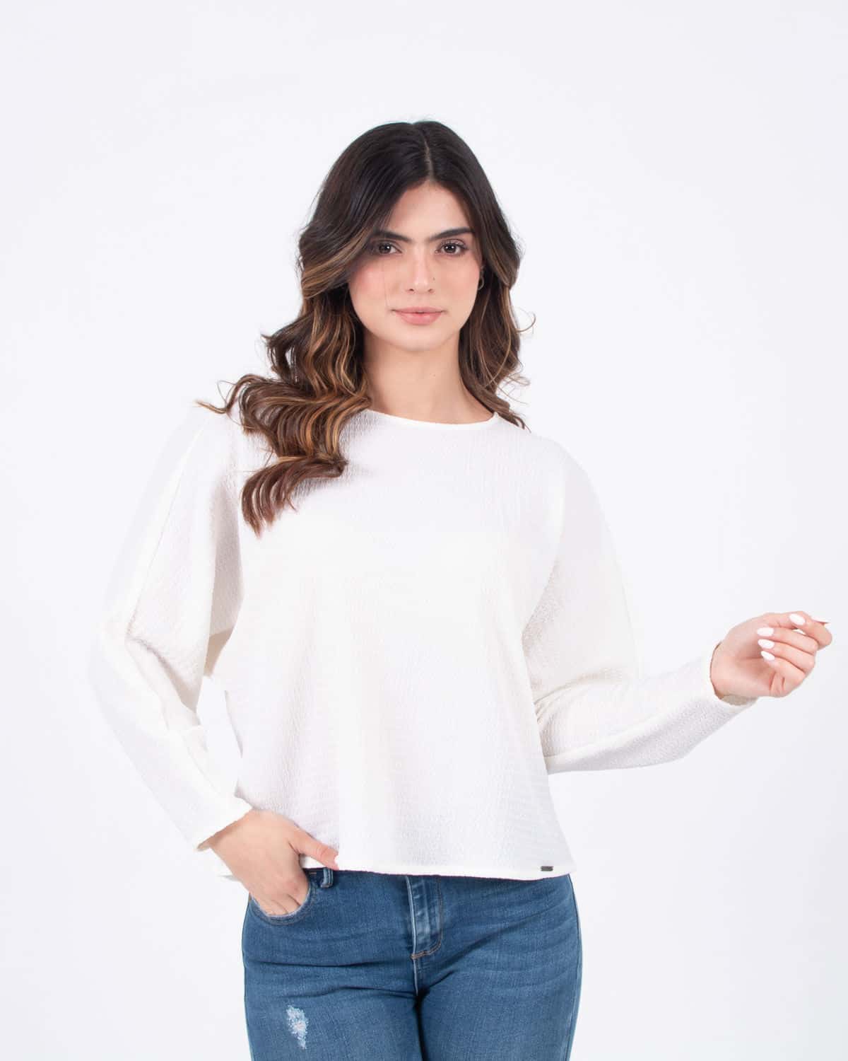 Blusa ivory manga larga para mujer